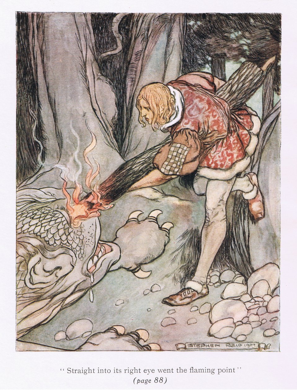 Lige ind i dets højre øje gik flammepunktet (farve litho) af Stephen Reid