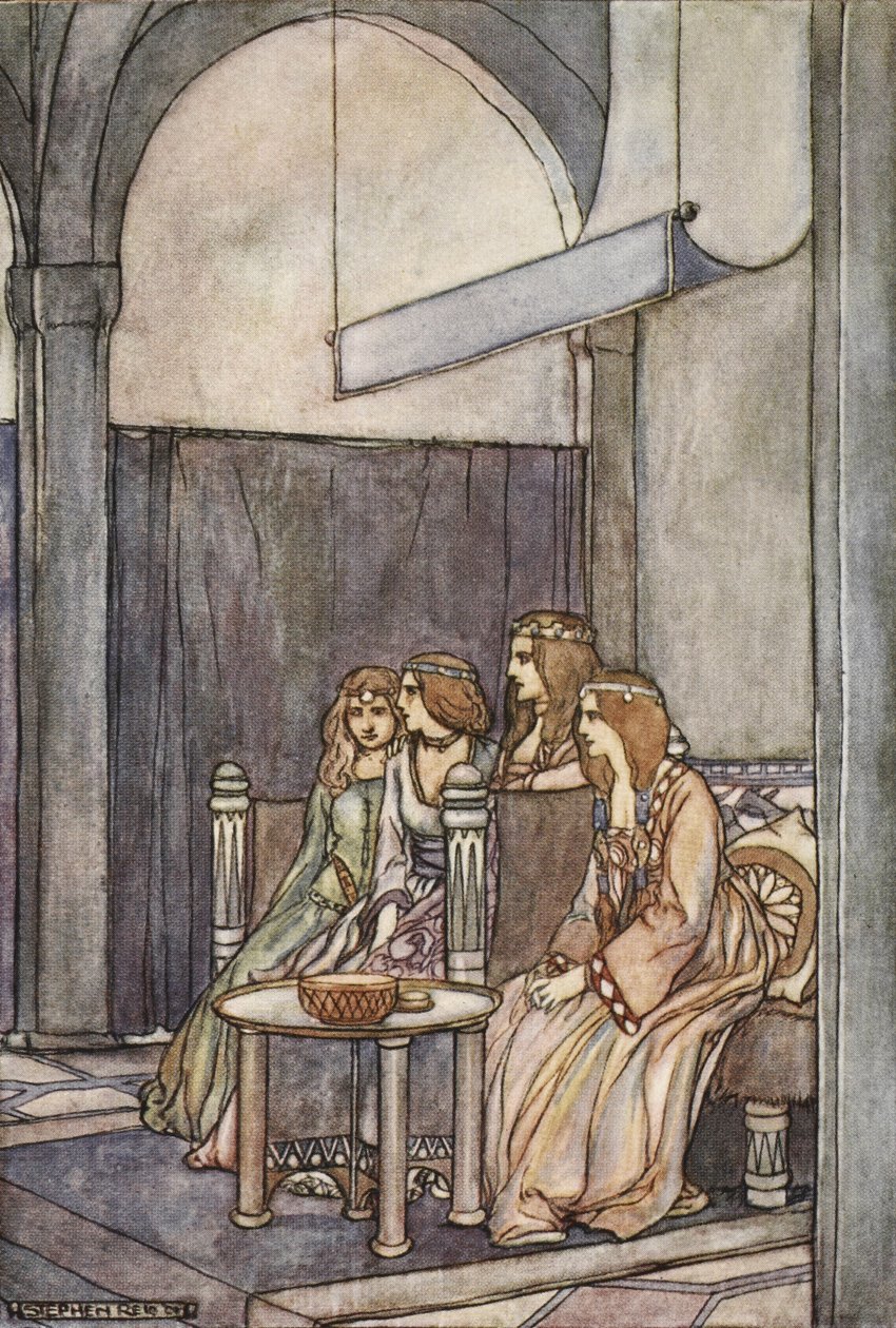 Der sad de tre jomfruer med dronningen, illustration fra 