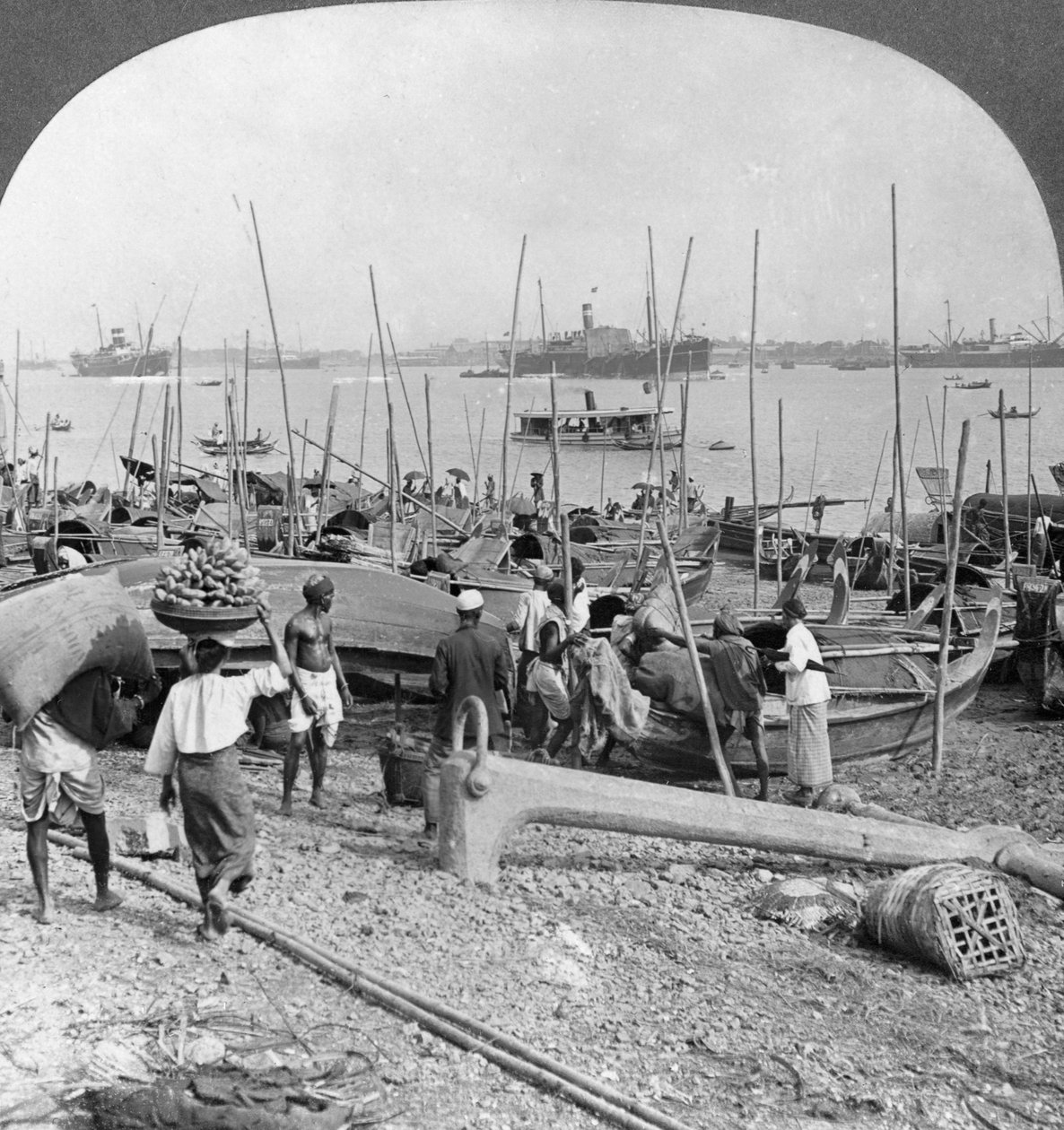 Havn i Rangoon ved Irrawaddy-floden, Burma, 1908 af Stereo Travel Co