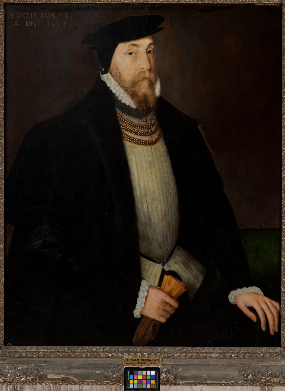 Sir Thomas Gresham (ca. 1518-1579), ca. 1518-79 (olie på panel) af Steven van der (attr. to) Meulen