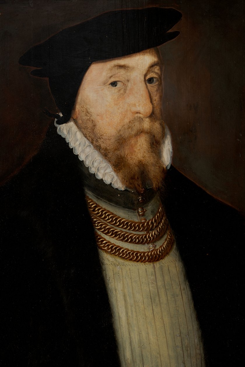 Sir Thomas Gresham (ca. 1518-1579), ca. 1518-79 (olie på panel) af Steven van der (attr. to) Meulen