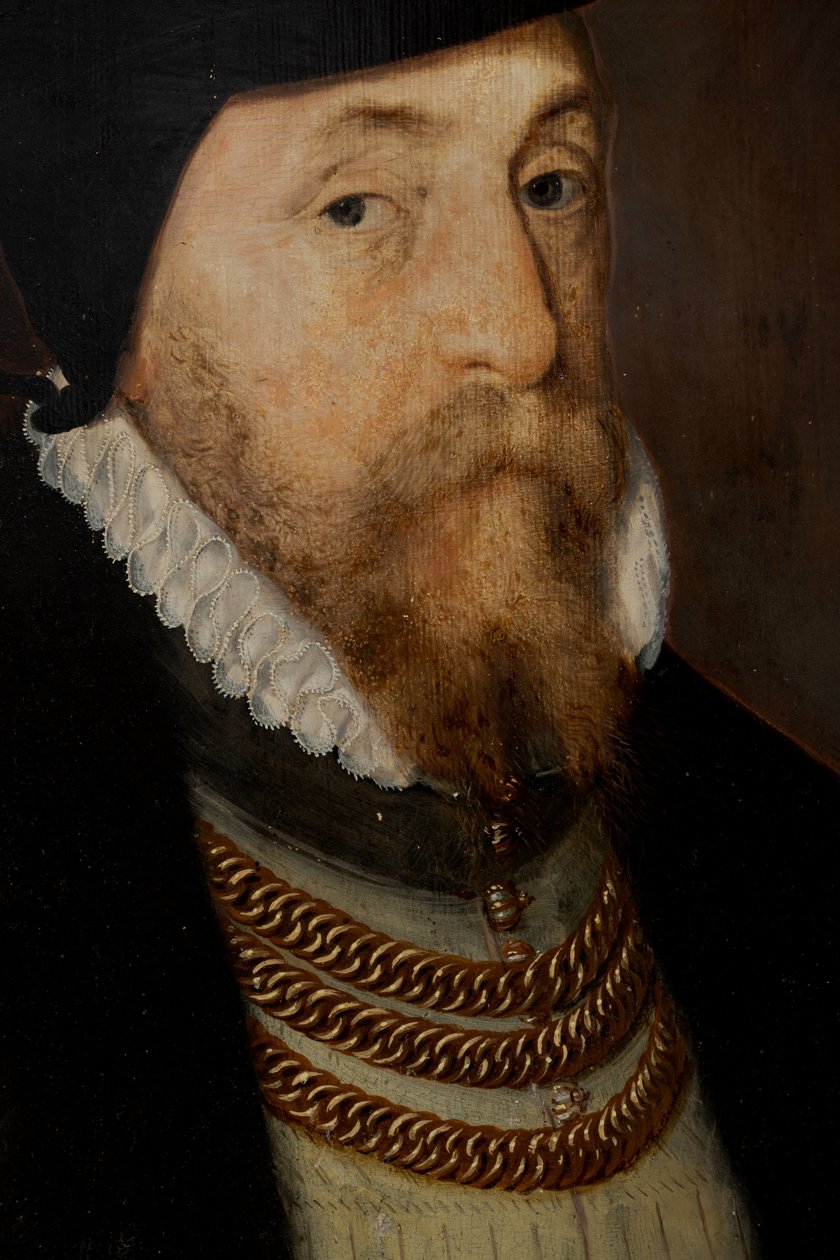 Sir Thomas Gresham (ca. 1518-1579), ca. 1518-79 (olie på panel) af Steven van der (attr. to) Meulen