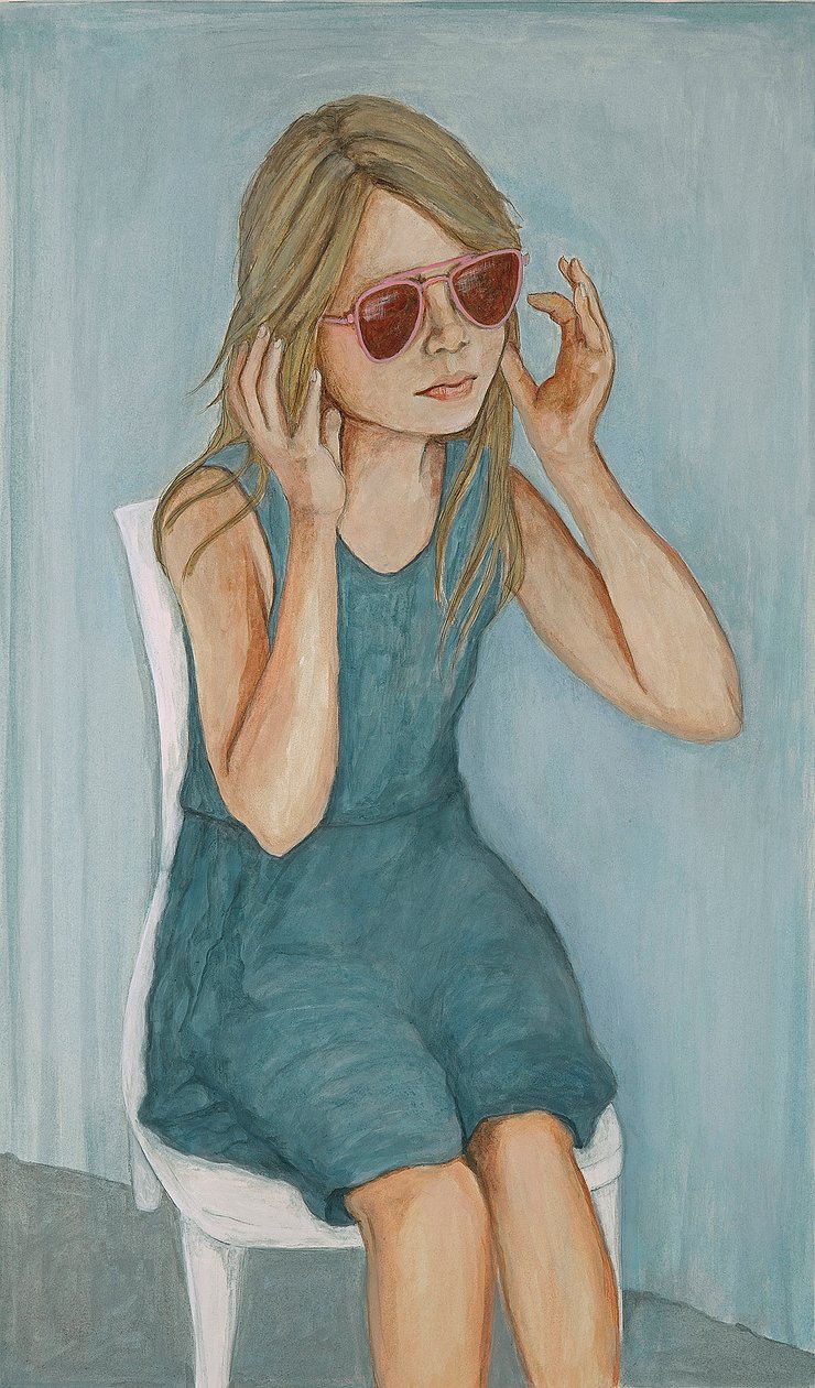 Girl In Sunglasses, 2017 (pen & blæk og vask på papir) af Stevie Taylor