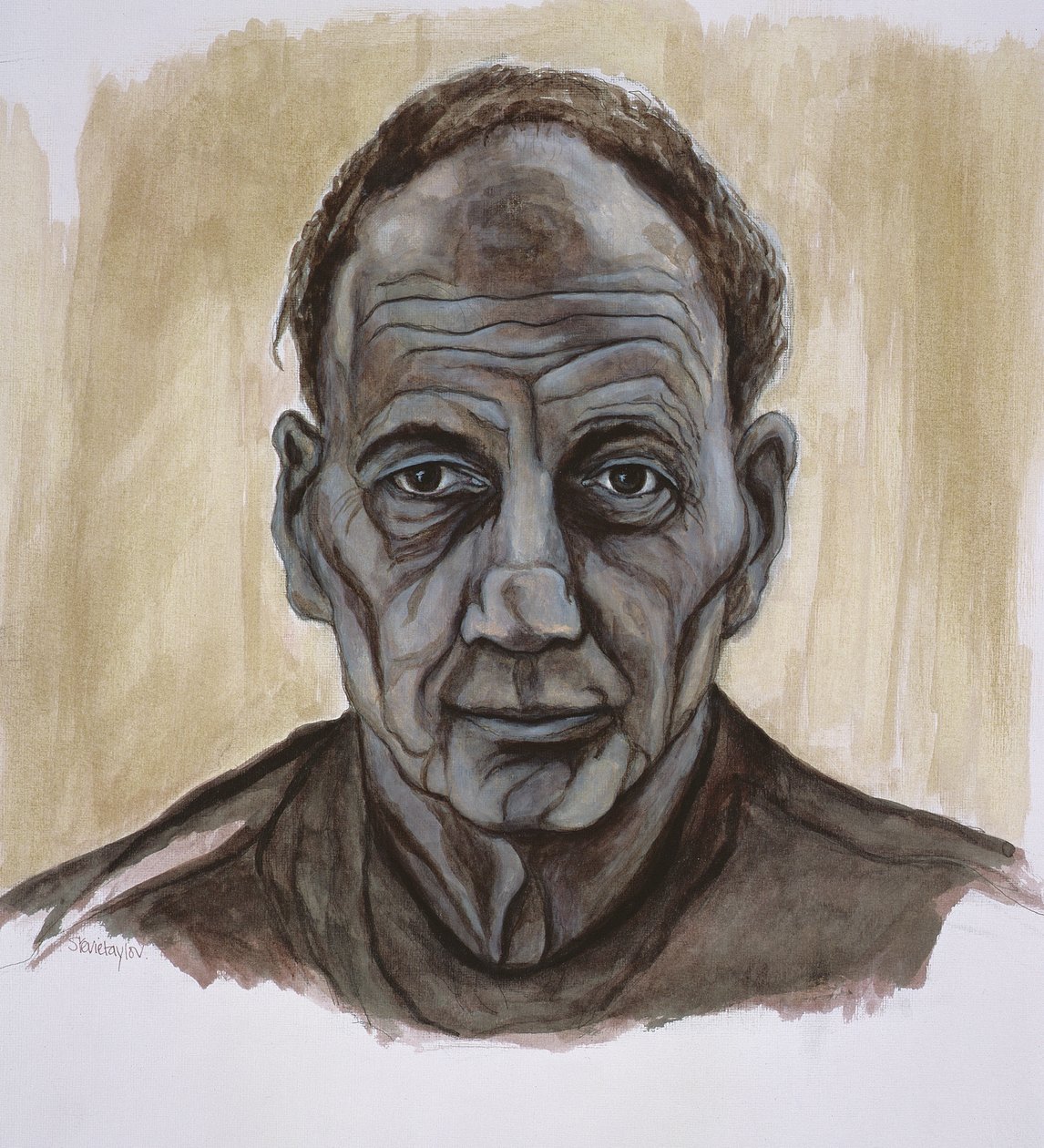 Portræt af Frank Auerbach, 2002 (indisk blæk & vask over pen & blyant på papir) af Stevie Taylor