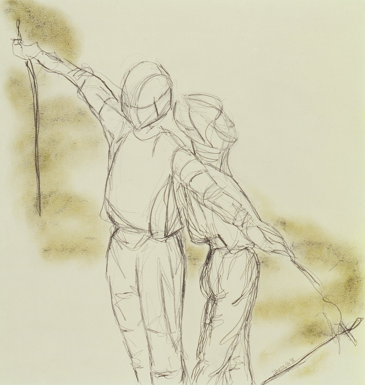 Forberedelse, 1998 (grafit og pastel på papir) af Stevie Taylor