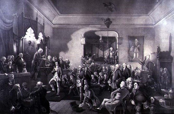 Indvielsen af Robert Burns (1759-96) som digterpristager på Lodge, Canongate, Edinburgh af Stewart Watson