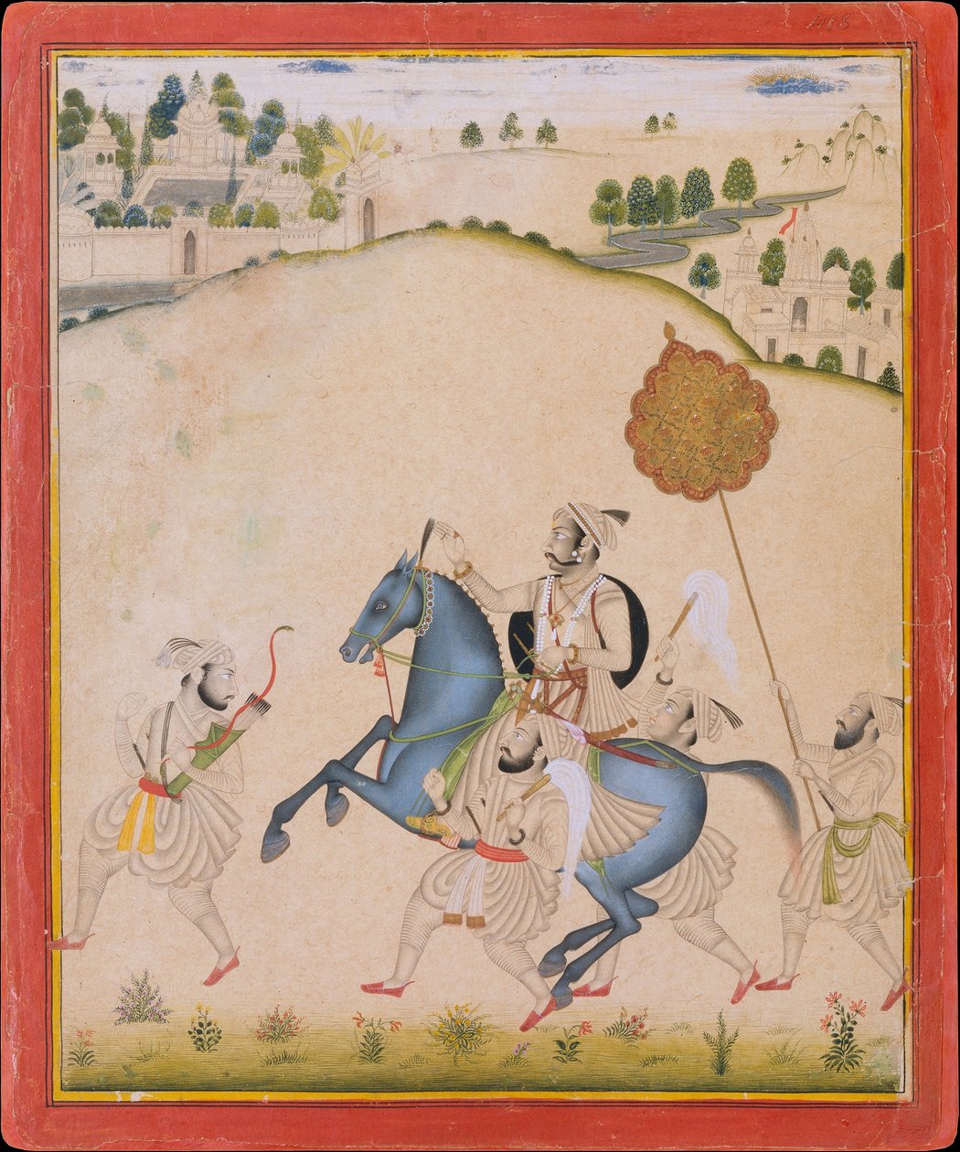 Maharana Amar Singh II Rider på en Jodhpur-hest, ca. 1700-1710. af Stipple Master