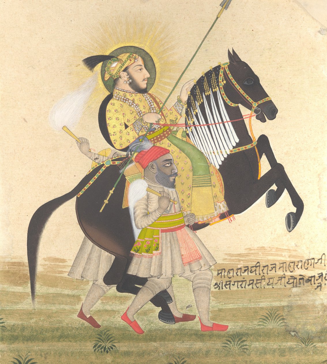 Maharana Sangram Singh rider en præmiehingst, ca. 1712. af Stipple Master