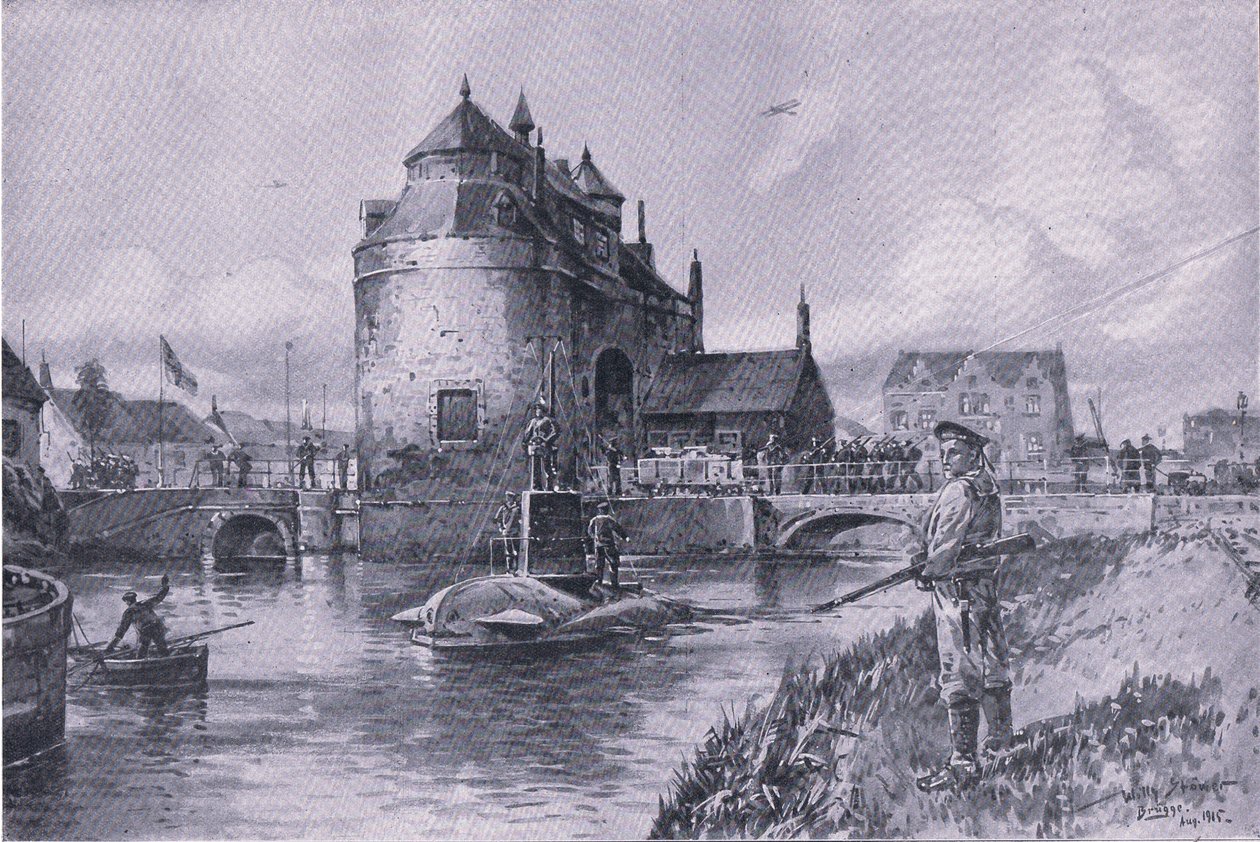 Et sikkert tilflugtssted i Brugge, fra pubben The Illustrated History of the World War 1914-1915. af Union Berlagsefellfchaft af Willy Stoewer 
