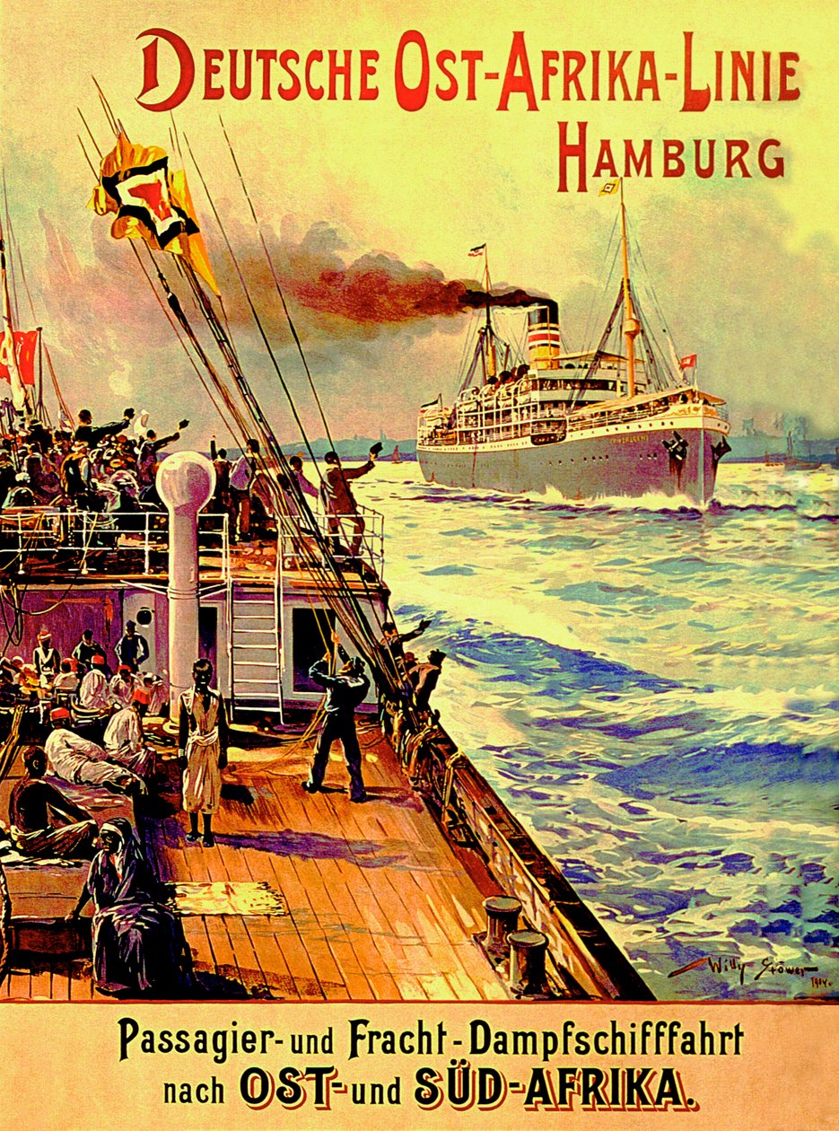 Plakat, der reklamerer for den tyske østafrikanske linje, Hamborg, 1904 af Stoewer Willy