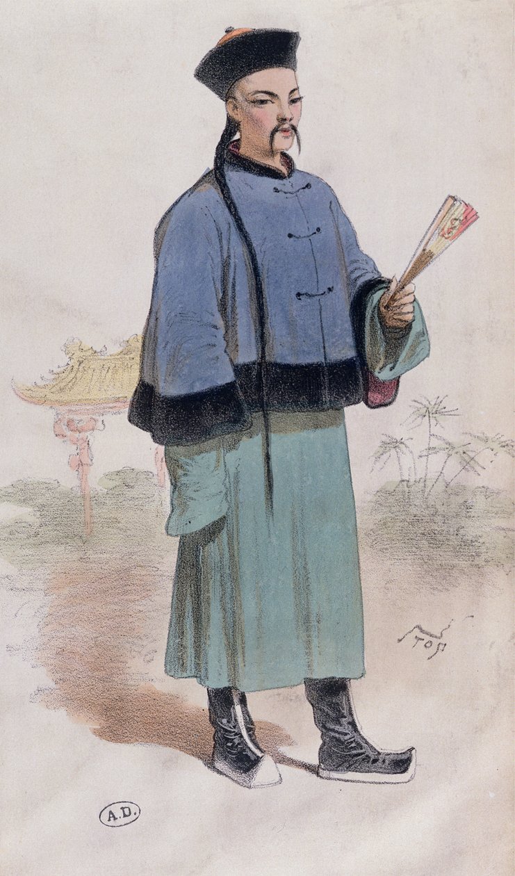 Mandarin i pelsbeklædt frakke med vifte, ca.1860 af Stop