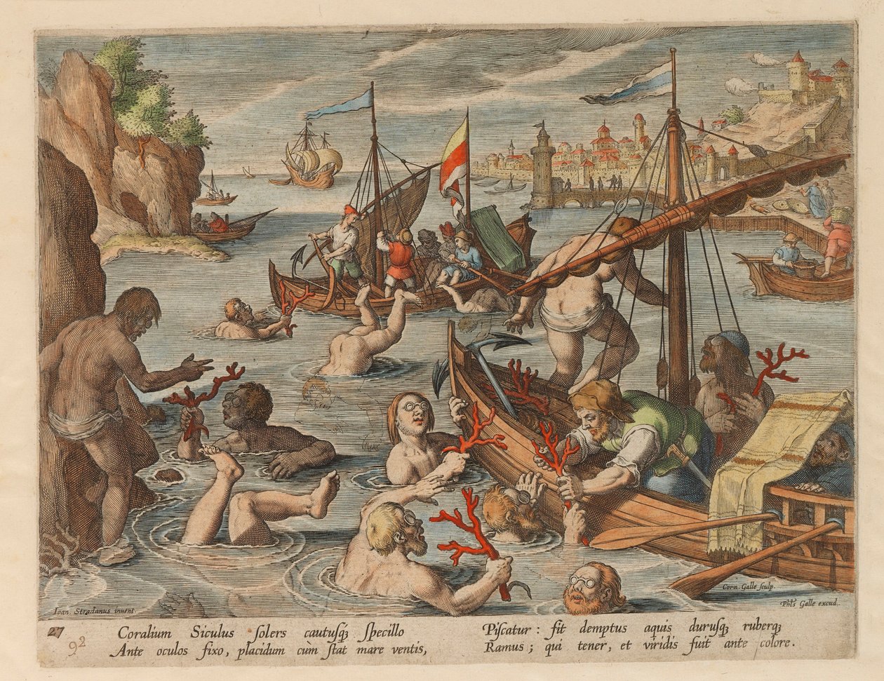 Fiskeri efter koraller. Fra serien Jagt på vilde dyr, fugle og fisk, 1578. af Stradanus