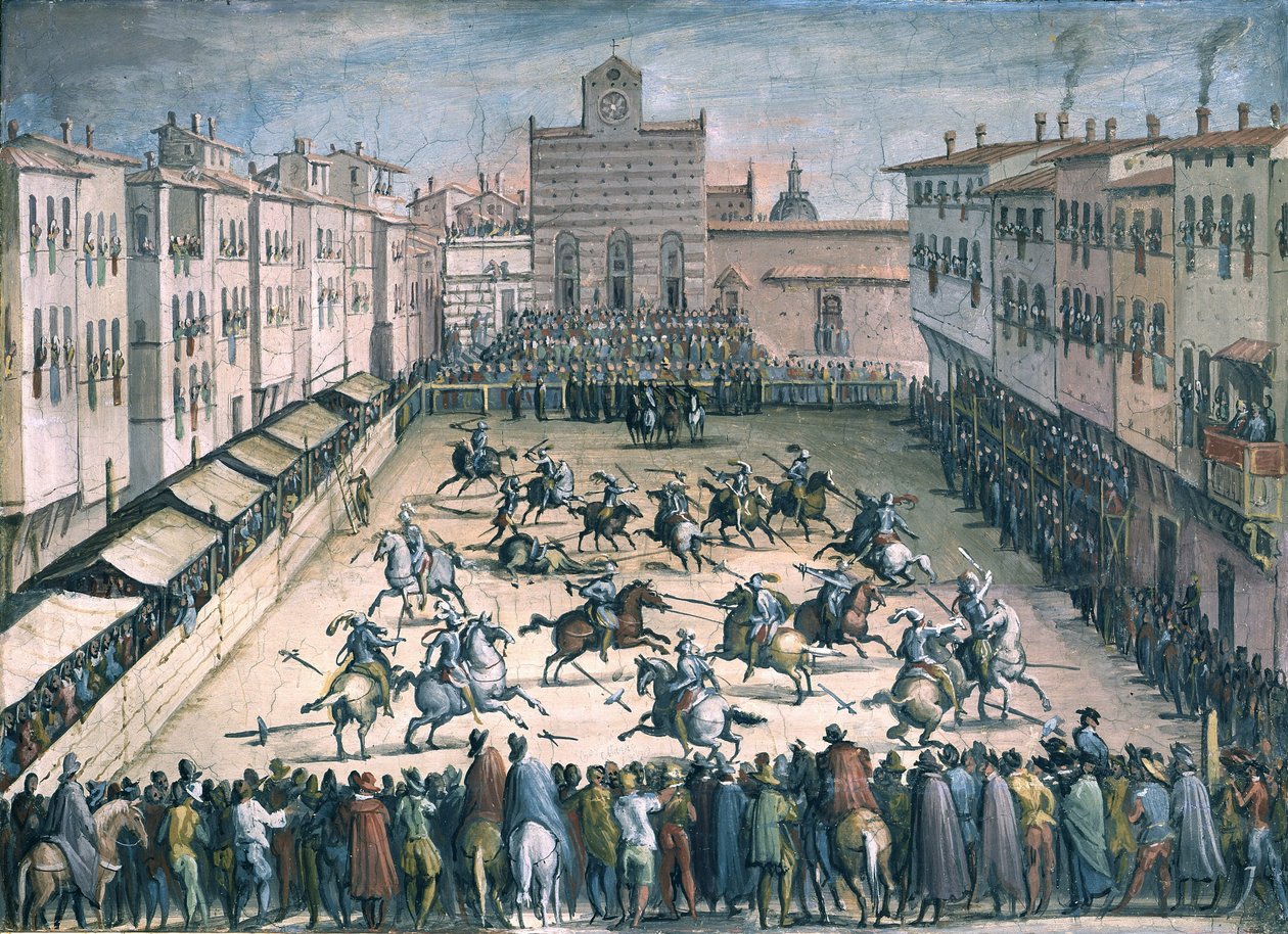 Horse Joust på Piazza Santa Croce, 1561-1562 af Stradanus
