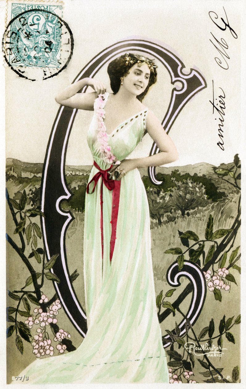C: Bianca Toledo, kunstner, sanger og sevillansk danser fra Belle Epoque - Casino de Paris, Folies Bergere, Jardin de Paris - Alfabet på postkort af Studio Reutlinger