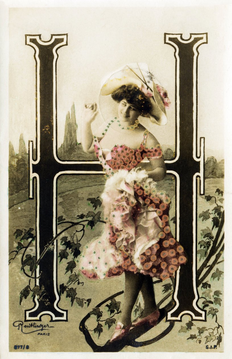 H : Constance Elise De Vere, fransk skuespillerinde med engelsk oprindelse, født i Belgien - Theatre Marigny, Paris - Alfabet på postkort af Studio Reutlinger