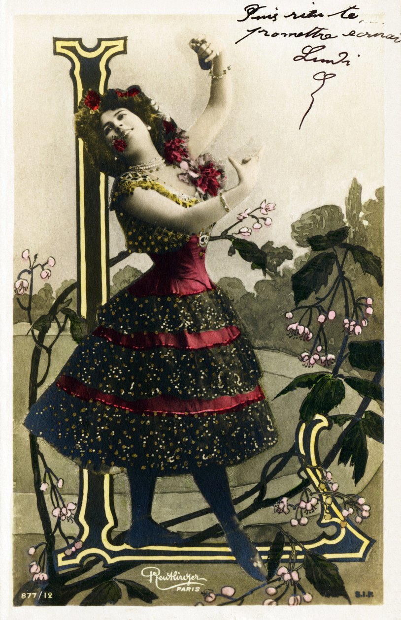 L: Luz Chavita, skuespillerinde og danser fra Belle Epoque - Opéra Comique , Paris - Alfabet på postkort af Studio Reutlinger