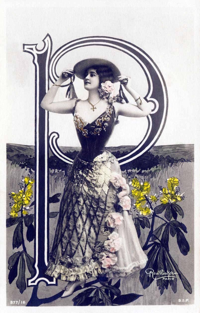 P : Mlle Lolita, kunstner fra 1900-tallet - Alfabet på postkort af Studio Reutlinger