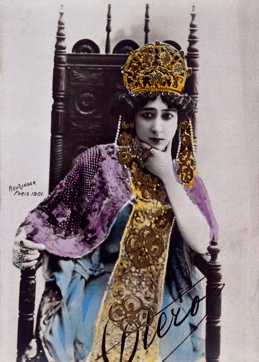 Portræt af Caroline (La Belle) Otero (1868-1965), postkort med autograf af Studio Reutlinger