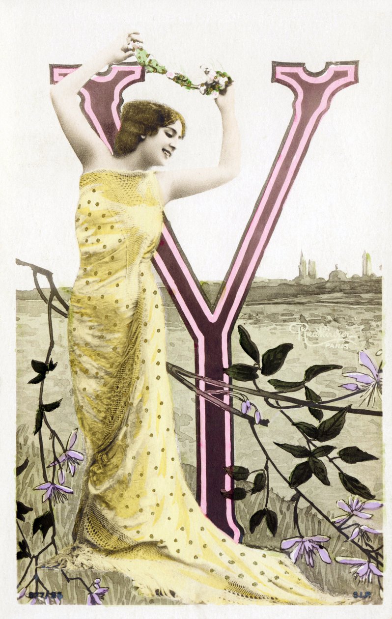 Y : Bianca Toledo, kunstner, sanger og sevillansk danser fra Belle Epoque - Casino de Paris, Folies Bergere - alfabet på postkort af Studio Reutlinger