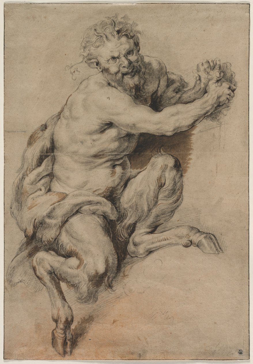 En faun, der griber en klase vindruer af Studio of Peter Paul Rubens