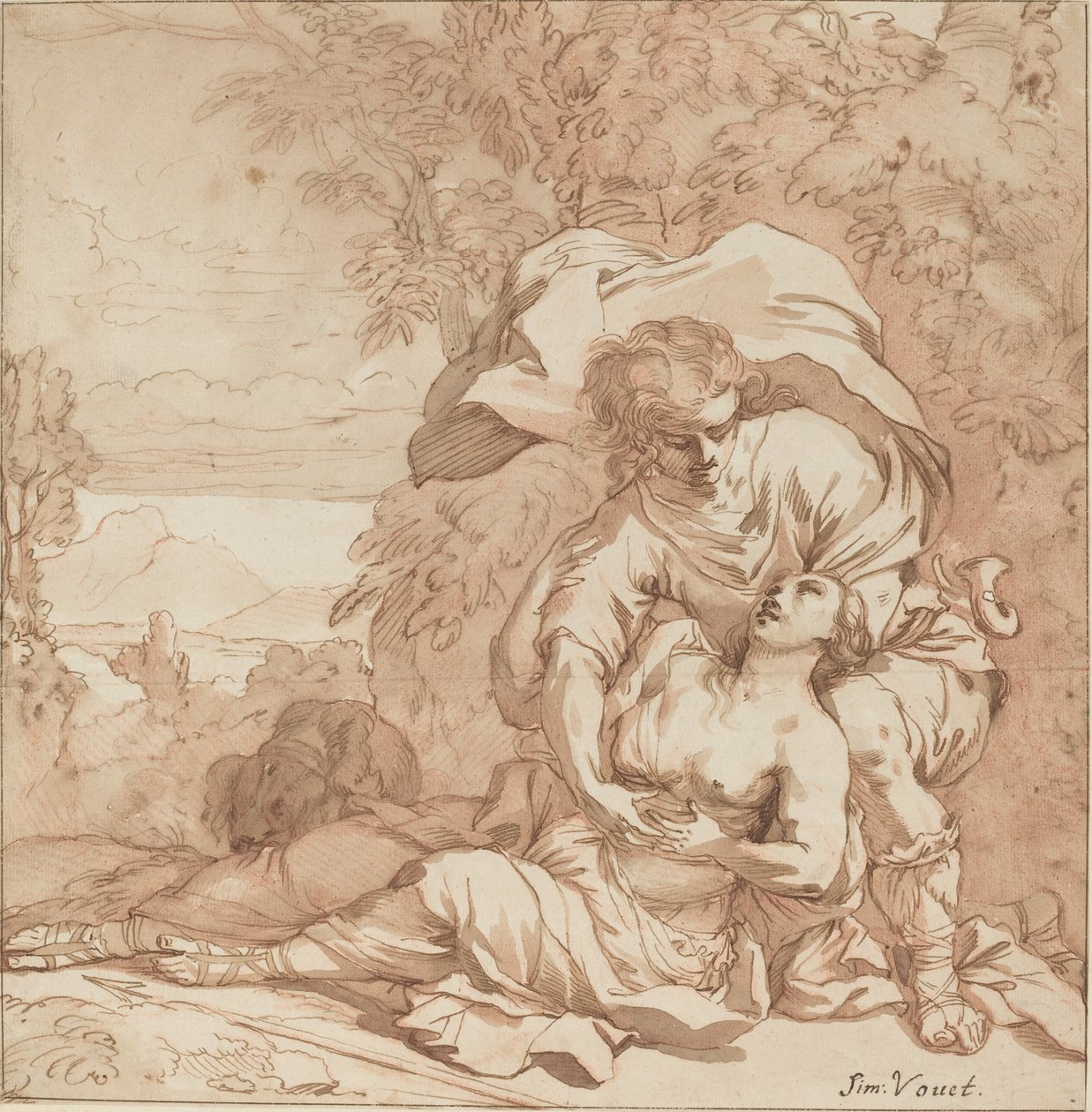 Procris og Cephalus (?) af Studio of Simon Vouet