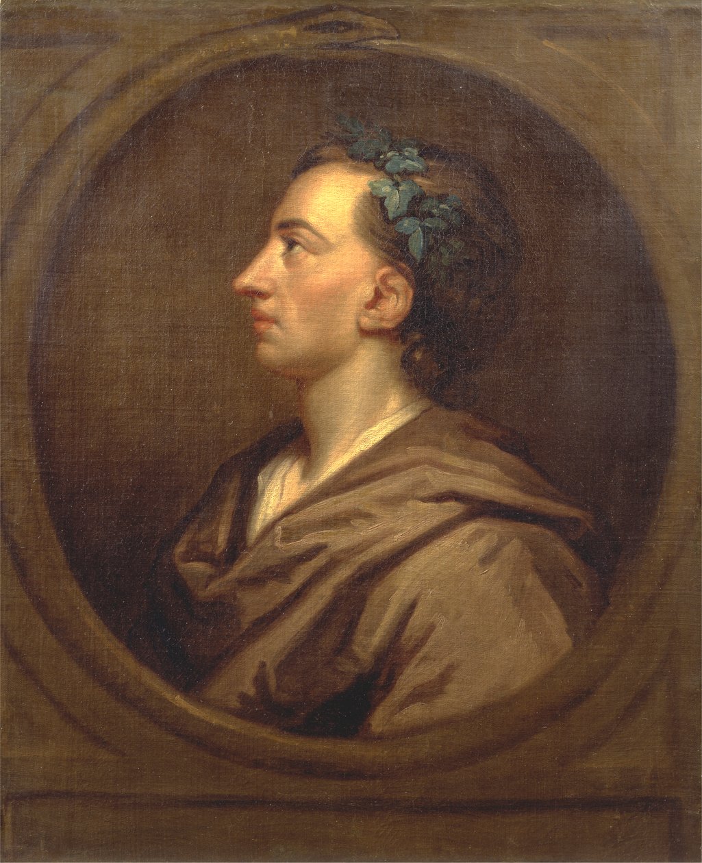 Alexander Pope-profil, kronet med Ivy af Studio of Sir Godfrey Kneller