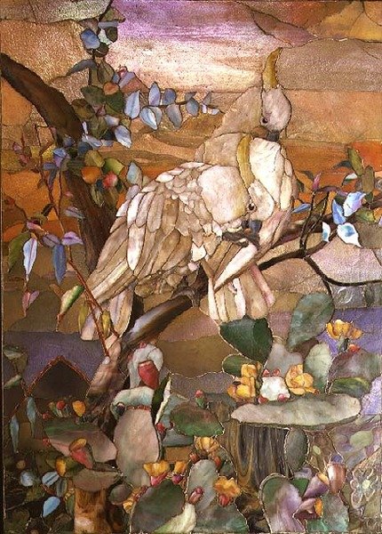Svovlkammede kakaduer, traditionelt tilskrevet Joseph Briggs (glasmosaik) af Studios Tiffany