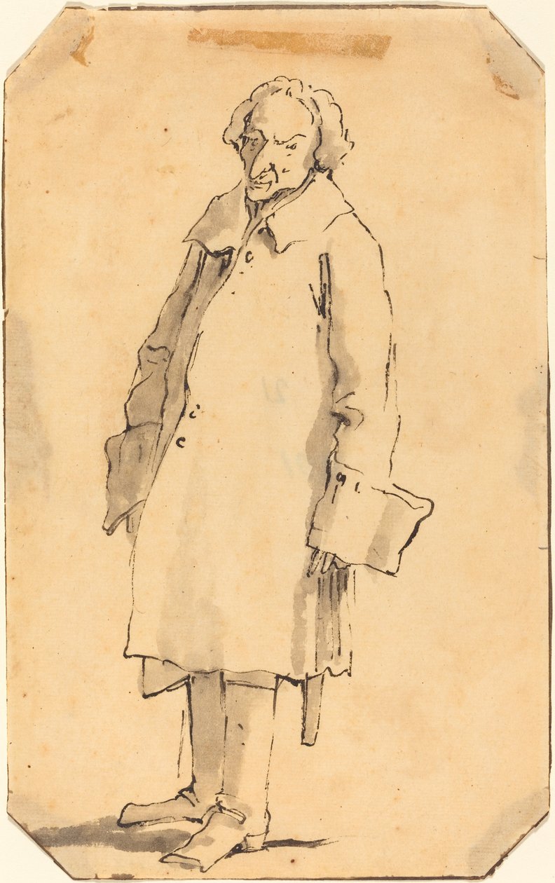 En stående mand iført en flot frakke og støvler af Style of Giovanni Battista Tiepolo