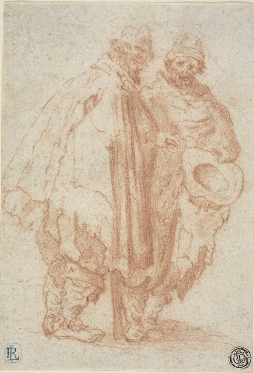 To skæggede mænd i lasede kapper af Style of Jacques Callot