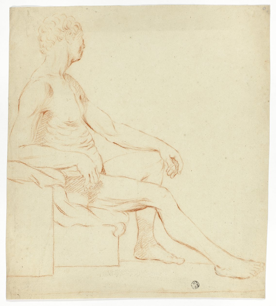 Siddende akademisk mandlig nøgenmodel af Style of Jacques Louis David