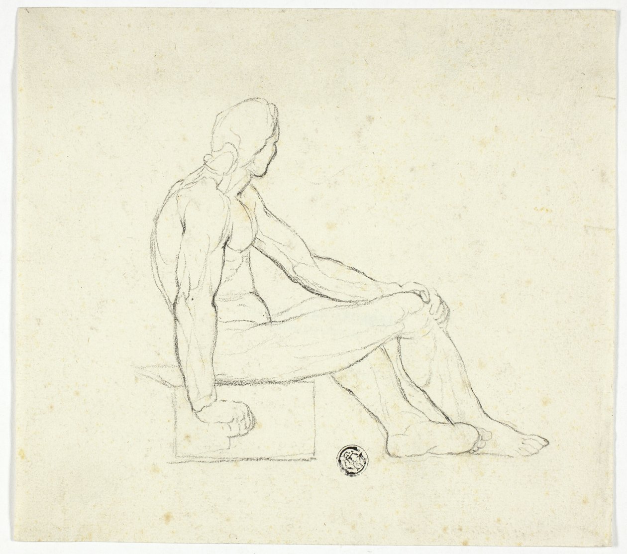 Siddende mandlig nøgenmodel af Style of Jacques Louis David