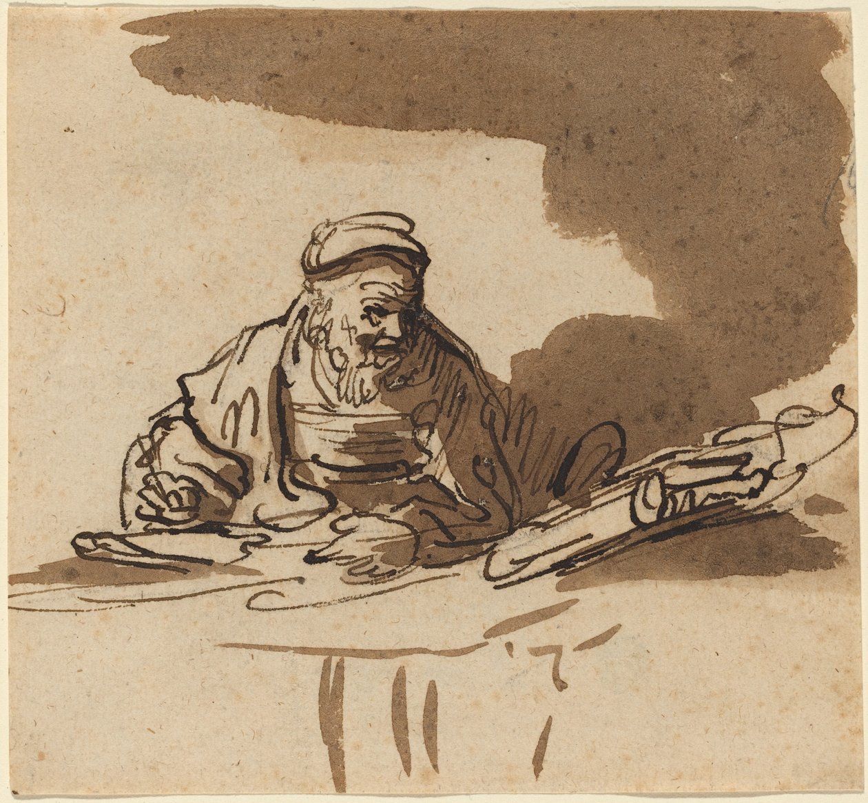 En gammel lærd ved sit skrivebord af Style of Rembrandt van Rijn