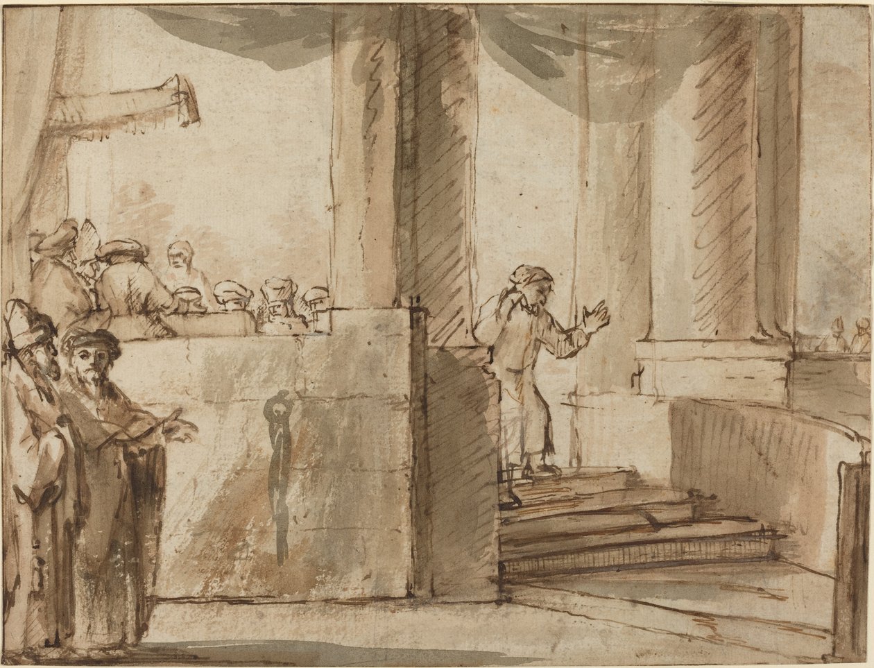 Judas forlader ypperstepræsten af Style of Rembrandt van Rijn