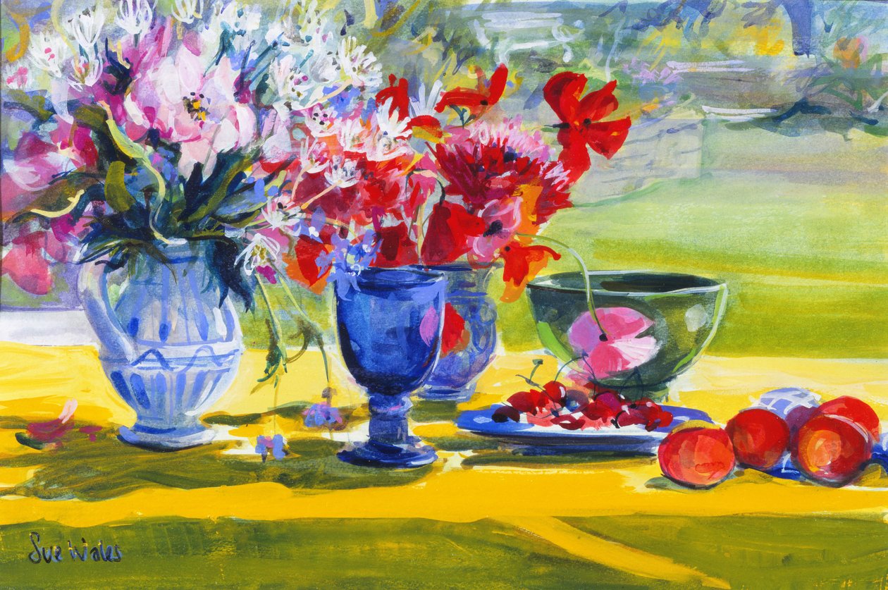 Midsommerblomster på havebord, 1993 af Sue Wales