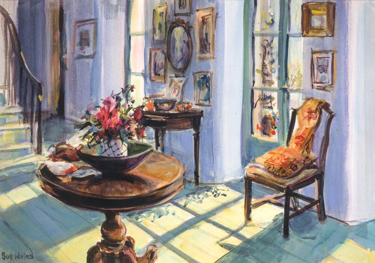 Vanessas sunlit hall, 1995, (gouache på kort) af Sue Wales