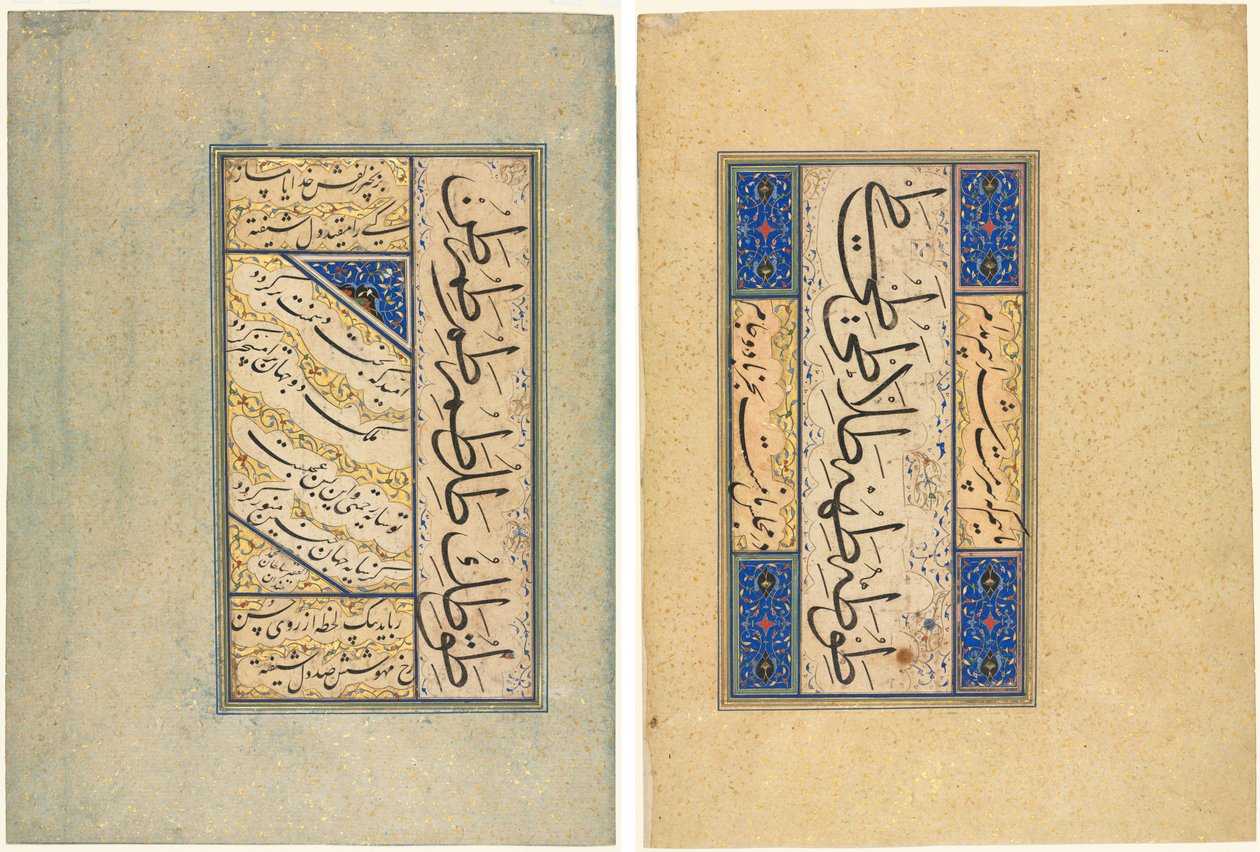 Persiske kvad (Rubayi) og kalligrafiske øvelser (recto); Persisk vers (khamriyya) (verso) af Sultan Muhammad Khandan