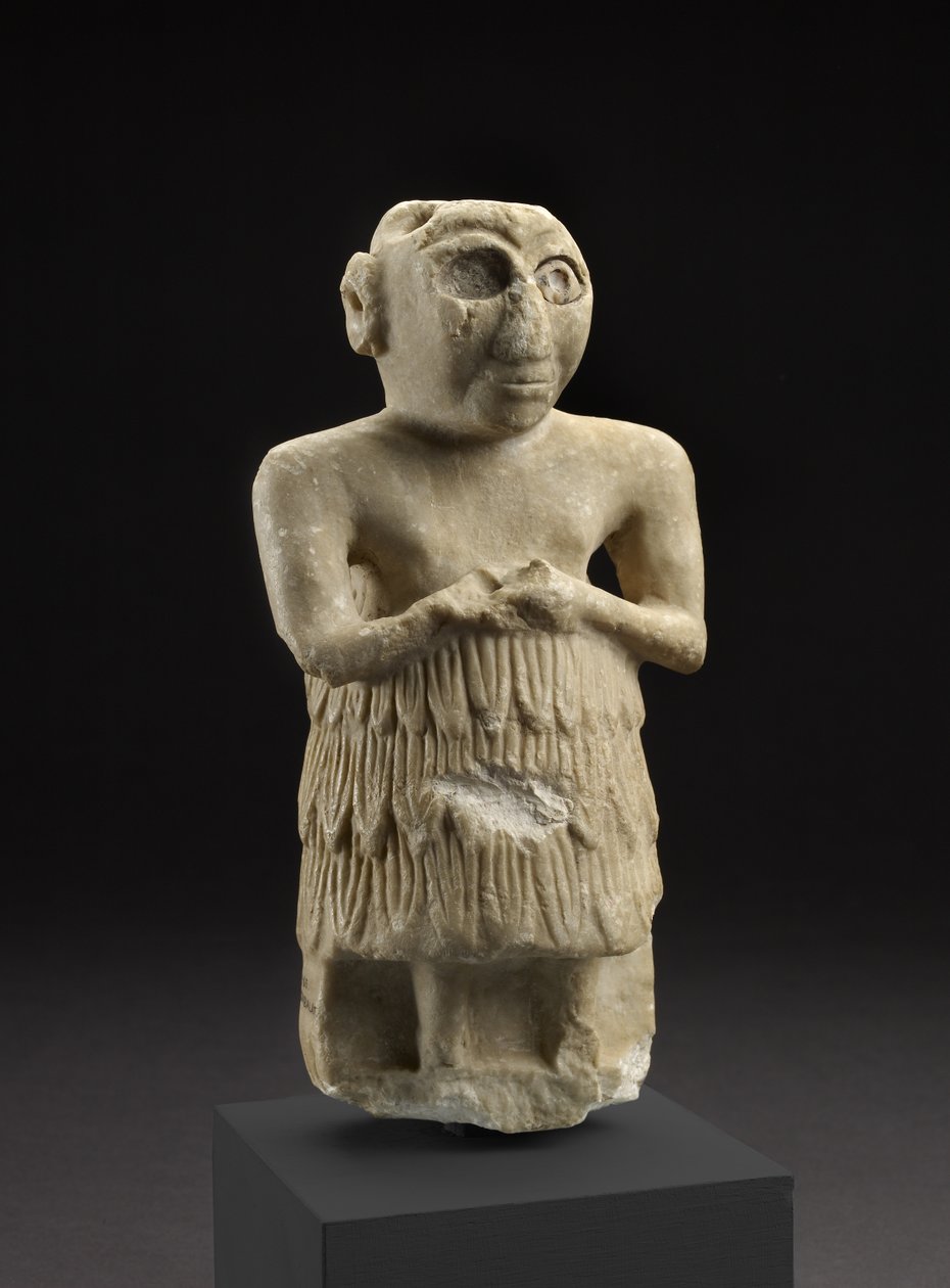 Statuette af en sumerisk mand i en holdning af tilbedelse, Istabalat, Irak (kalksten) af Sumerian