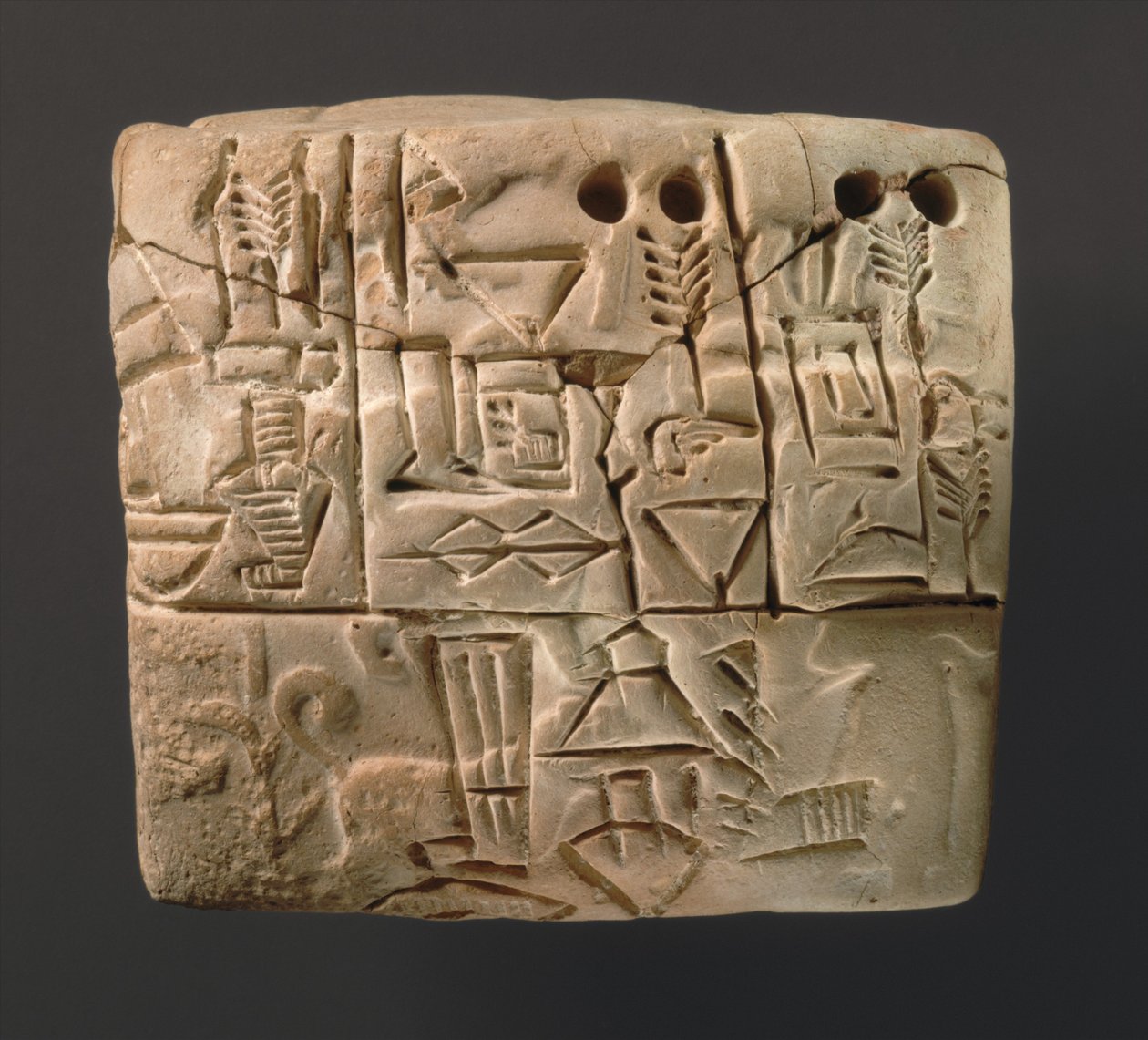 Kileskrifttablet, der viser beretninger om bygfordeling, ca. 3000 f.Kr. (ler) af Sumerian