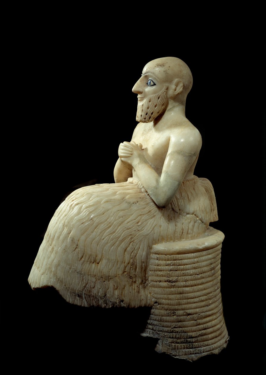 Art Mesopotamia: Statue af intendant Ebih-il. Skulptur af albaster, skal, lapis-lazuli og skifer, omkring 2500 f.Kr. (sumerisk periode, omkring 2900-2200 f.Kr.). Fra Mari. Højde: 0,525 m Paris, Musée du Louvre. af Sumerian Mesopotamian School