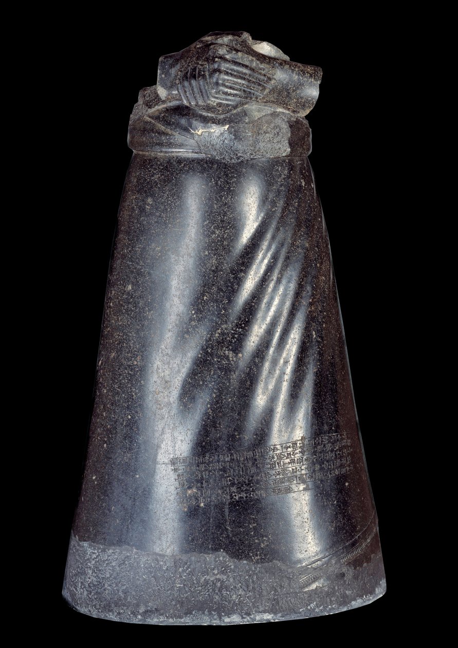 Mesopotamien: nederste halvdel af dioritstatuen af Manishtusu (Manishtousu) (2270-2254 f.Kr.), konge af Agade. 2300-2250 f.Kr. Fra stedet for Susa (Babylon). Søn 0,88 m Paris, Musée du Louvre af Sumerian Mesopotamian School