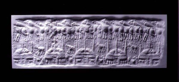 Håndteret cylindertætningsaftryk, Uruk (nu Warka, Irak), ca. 3300-3000 f.Kr. (gips) af Sumerian Sumerian
