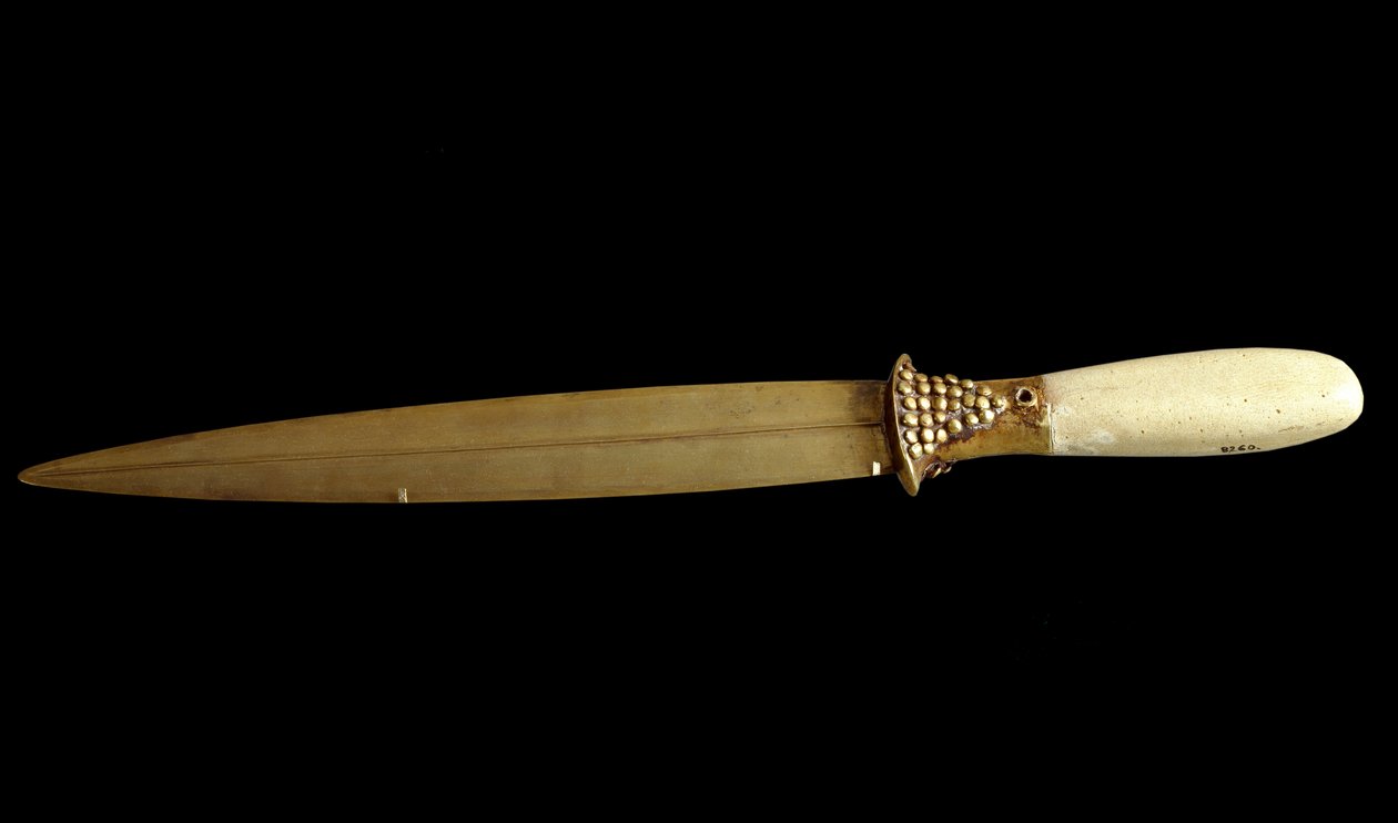 Sumerisk civilisation: gulddolk (29 cm). Fra Ur hjemmeside. Bagdad, Nationalt Irak Museum af Sumerian Sumerian