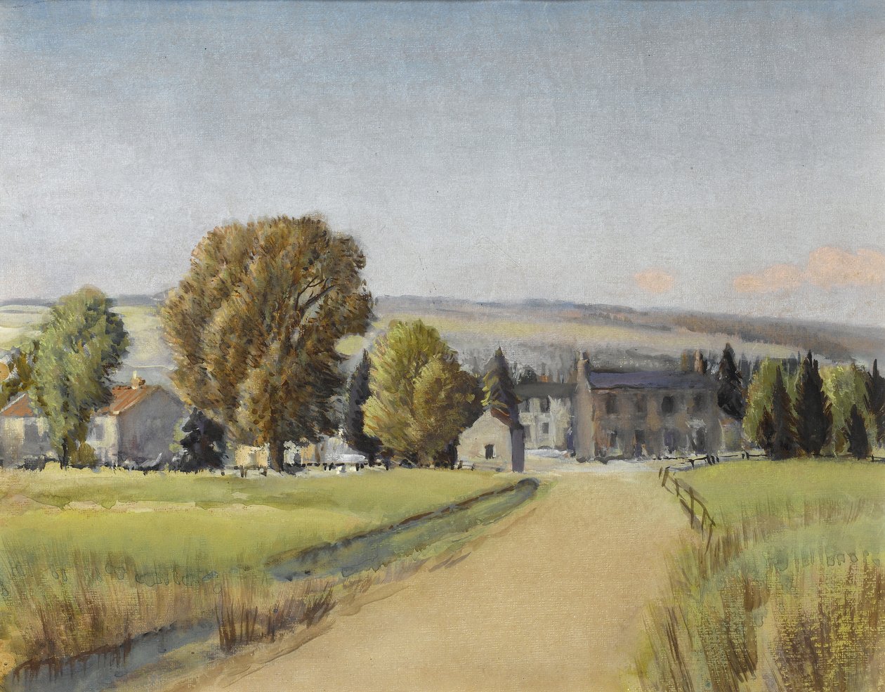 Vej til landsbyen, ca. 1900 (gouache på papir) af Sunderland Rollinson