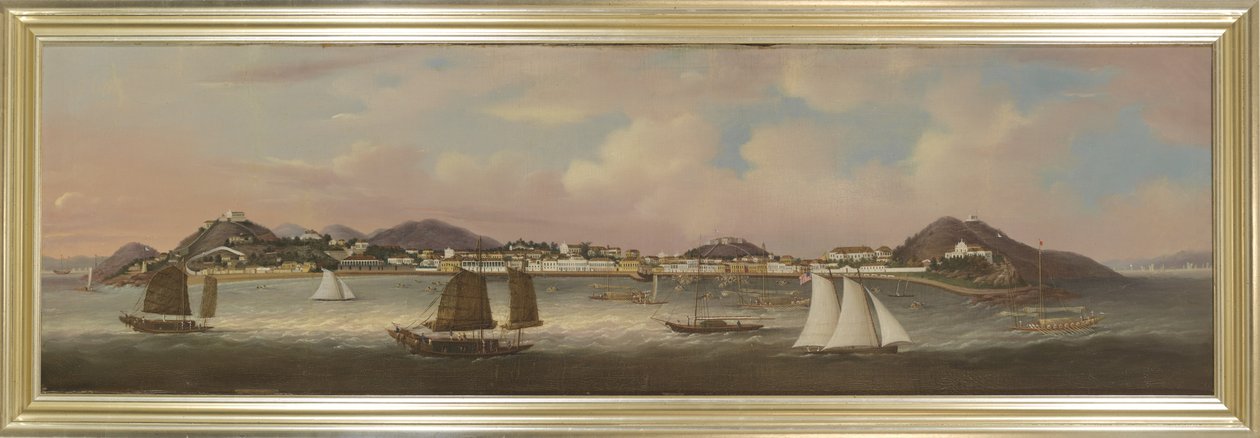 Udsigt over Praya Grande, Macao, ca. 1850 (olie på lærred) af Sunqua Sunqua