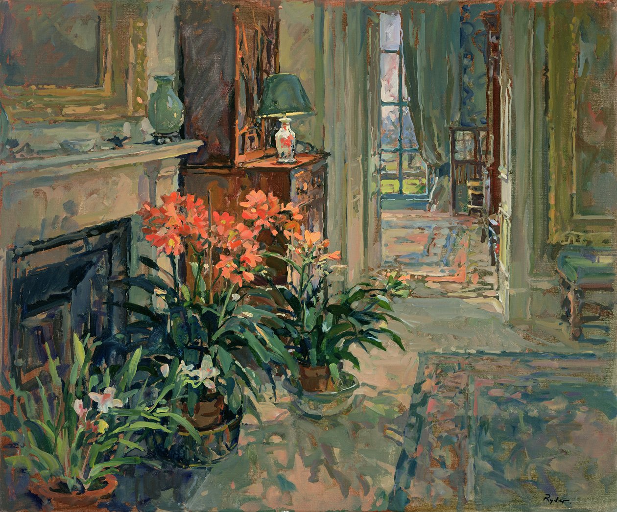 Clivia og orkidé af Susan Ryder
