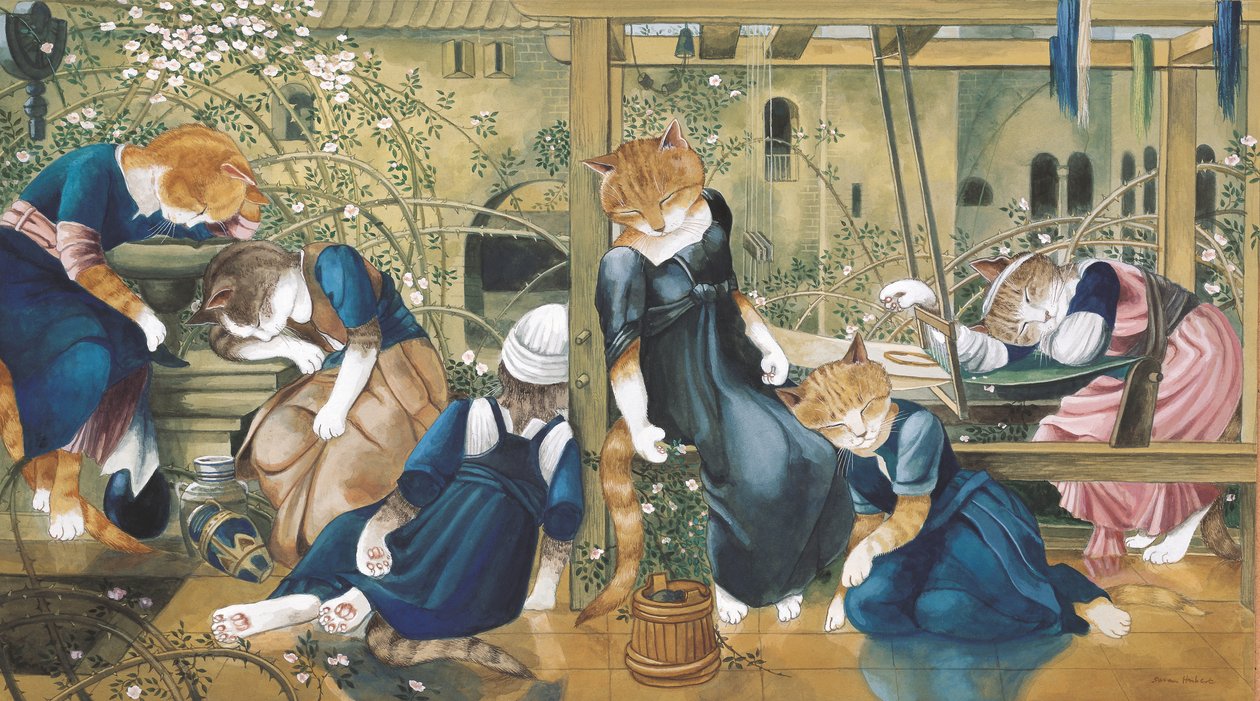 Illustration fra Cats Galore! Et kompendium over kultiverede katte (udg. 2015) af Susan Herbert