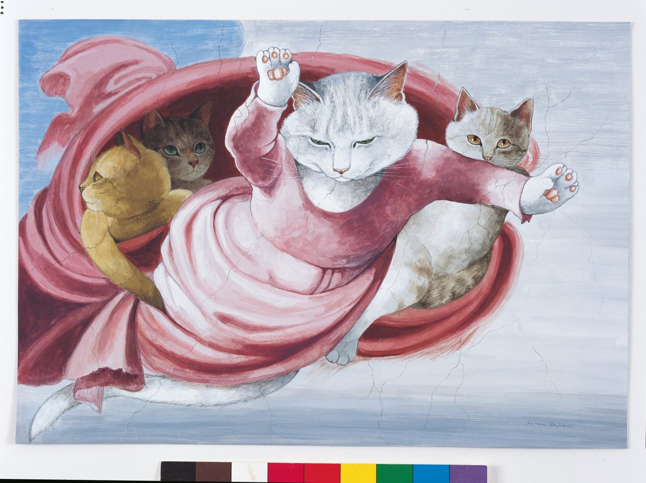 Illustration fra Cats Galore! Et kompendium over kultiverede katte (udg. 2015) af Susan Herbert
