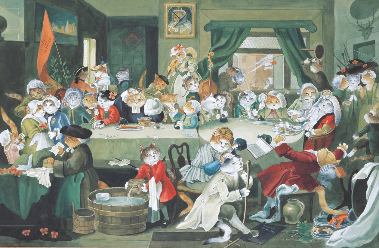 Illustration fra Cats Galore! Et kompendium over kultiverede katte (udg. 2015) af Susan Herbert
