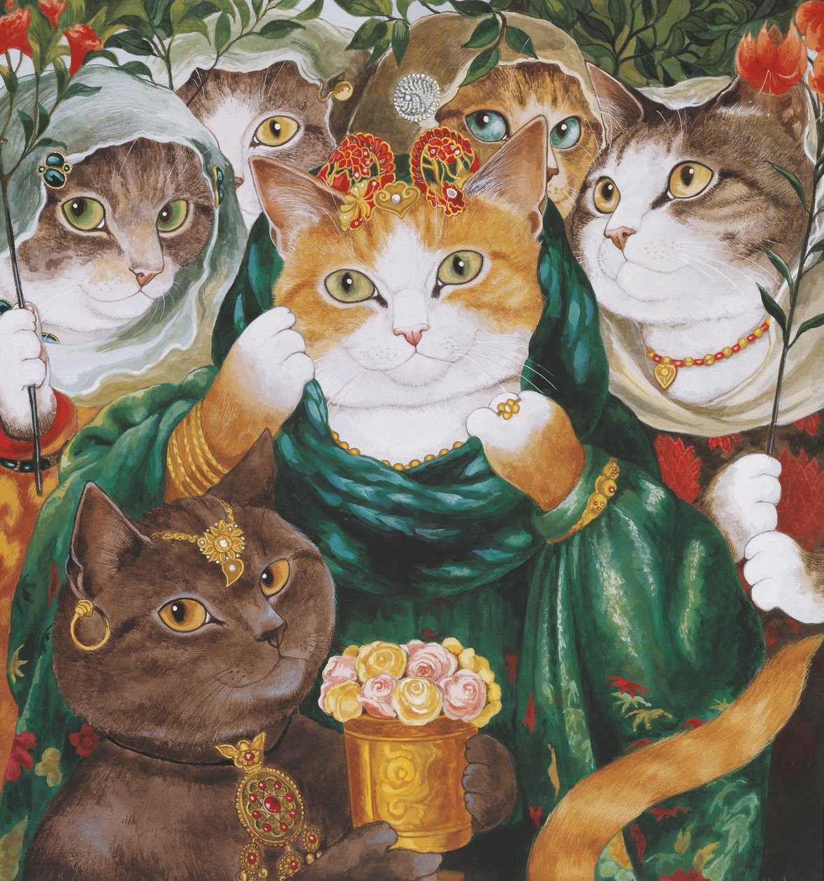 Illustration fra Cats Galore! Et kompendium over kultiverede katte (udg. 2015) af Susan Herbert