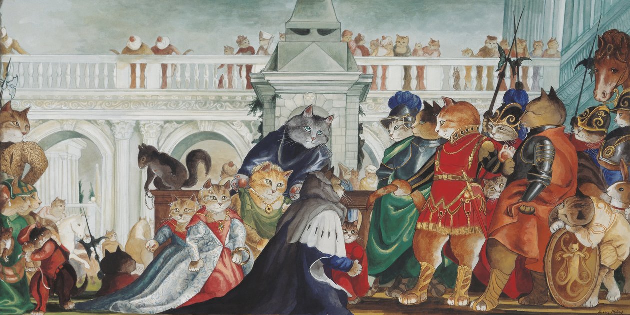 Illustration fra Cats Galore! Et kompendium over kultiverede katte (udg. 2015) af Susan Herbert